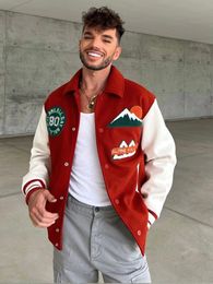 Men's Jackets Baseball Retro Embroidery Bomber Jacket Men Turndown Collar High Quality Overcoat Male Winter Street Trend Clothing 230919