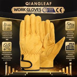 Five Fingers Gloves QIANGLEAF Cowhide Rock Climbing Sport Safety Protection Leather Glove Driving Grinding Welding Multipurpose Working Gloves 527NP 230818