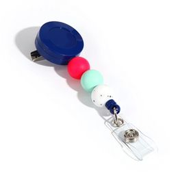 Keychains 60CM Rope Telescopic Bohemian Silicone Rainbow Nurse Badge Scroll Teacher BEADED ID Badge Gift Easy pull buckle293s