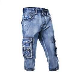 Men's Jeans Fashion Mens Cargo Denim Shorts With Multi-pockets Straight Slim Fit Casual Short For Male Washed Size 29-38327B