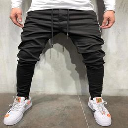 Casual Sports Pants Men Side Seam Patchwork Jeans Pant Denim Fabric Solid Colour Trousers New Black Blue219d