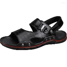 Sandals Black Calf Leather Men Sports Summer Slippers Cow Sanadls Male Beach Shoes Can Be Wear For 3 Years