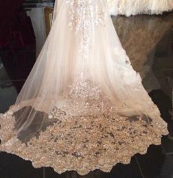 Bridal Veils In Stock Wedding 3M Sequin Luxury Cathedral Appliques Lace Edge White One Layers Custom Made Long