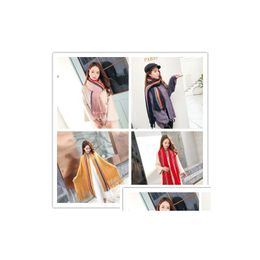 Colorf Stripe Cashmere Scarves Tassels Scarf Large Size Autumn Winter Women Pashmina Classic Shawl Drop Delivery Dheqa