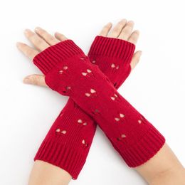 Hollow Love Heart Knitted Warm Wrist Arm Cover Gloves Winter Fingerless Gloves Crochet Arm Fingerless Mittens Women Fashion