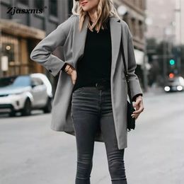 Women's Jackets Winter jacket Solid Notched Collar Long Women Woolen Overcoats Autumn Female Commuting Office Coat Lady Single Button Outercoats 230918