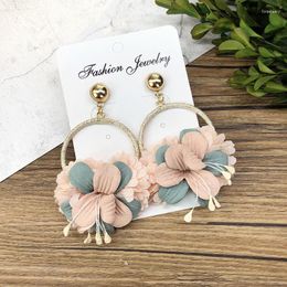 Dangle Earrings Fabric European And American Vintage Handmade Flower Wreath Long Holiday Korean Fashion Women Jewellery