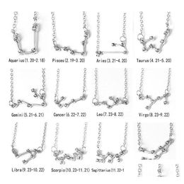 Twee Constellation Zodiac Necklace Clavicar Chain Star Galaxy Libra Astrology Pendant For Women Fashion Jewelry Drop Delivery Dhbdk