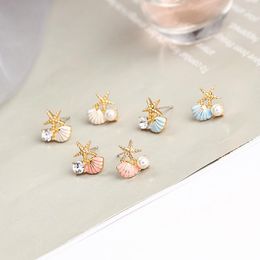 Stud Earrings Fashion Starfish Shell For Women Asymmetric Imitation Pearl Zircon Alloy Earring Summer Beach Jewelry Accessories