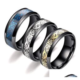 6 Colours Stainless Steel Sier Gold Dragon Ring Pattern Band Rings For Women Men Lovers Drop Delivery Dhcla