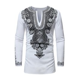 RICHE BAZIN African clothing New African dashiki style national wind printing V-neck long sleeve men's T-shirt Plus size253e