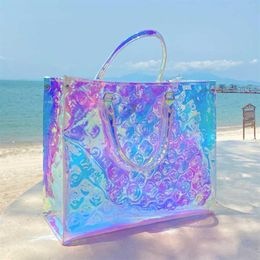 Yzora 2022 New Design Clear Laser Holographic Summer Ladies Women Purse Shopping Bag Latest Designer Tote Bags211U