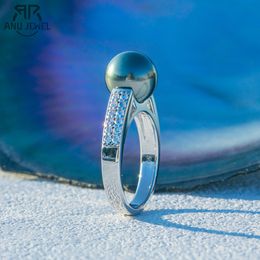 Wedding Rings AnuJewel 910mm Natural Tahitian Black Pearl Engagement Ring With Certificate 925 Sterling Silver Wholesale 230915