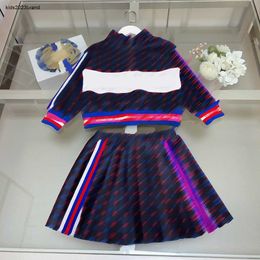 baby clothes fashion Dress suits for Girls kids autumn sets Size 100-150 CM 2pcs Half zip design logo full print top and pleated skirt Sep01