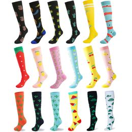 Colourful Compression Socks Men Women Sports Socks Best for Anti Fatigue Pain Relief Nylon Sock for Running Hiking Flight Travel Circulation Athletics Socks