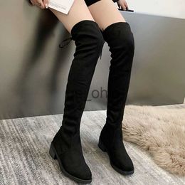 Boots Thigh High Boots Women Shoes Fashion Slip On Over The Knee High Bootties Ladies Comfort Square Heel Shoes J230919