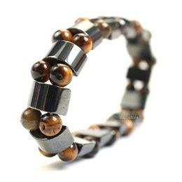 black hematite stone tiger eye beads stretch bracelets male round beads charms bracelet bangle mens jewelry256Z