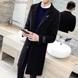 Men's Wool Blends 2023 Spring Autumn Long Solid Colour New Men Woollen Coat S Plus Size 5XL Men's Slim Fashion Windbreaker Jacket L230919