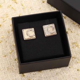 2022 Top quality CHARM square shape stud earring with diamond for women wedding Jewellery gift have box stamp in 18k gold plated PS7254K