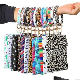 Party Favour 2Pcs Designer Handbags Pu Keychain Bracelet Wallet Leather Tassel Pendant Handbag Leopard Sunflower Print Ladies Bag Gift Dh3Lc