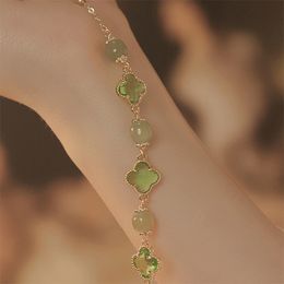 The Wizard of Oz natural Hetian jade bracelet ins niche design four-leaf clover lucky bracelet gift girlfriends transshipment.