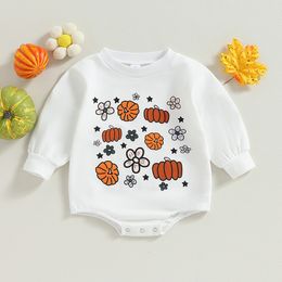 Rompers Halloween Autumn Baby Girls Clothing Long Sleeve Crew Neck Flower Pumpkin Print Sweatshirts Jumpsuits Overalls Clothes 230919