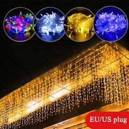 LED Strings Party EU 220V Christmas Decorations for Home LED Icicle Curtain String Light Garland Outdoor Street The House Winter 5M Droop 0.6-0.8m HKD230921