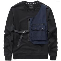 Men's Hoodies Streetwear Sweatshirt Men Hip Hop Pullover Techwear Detachable Vest Black Cotton Cargo Tracksuit