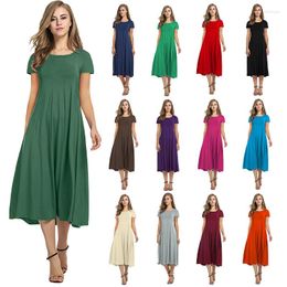 Casual Dresses Fashion Mid Sleeve Long Dress For Women Summer 2023 Autumn Lady Crew Neck Solid Colour Big Hem Plus Size Female Party Wear