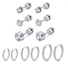 Stud Earrings 1-6 Pairs Stainless Steel Screw Back Cubic Zirconia Set For Women Men Hoop Cartilage Piercing Jewelry