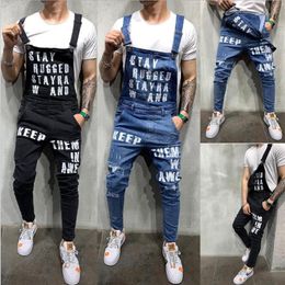 Mens jeans fahsion Mannen casual suspender pocket overalls comfortable jeans Jumpsuit torn letter Bib pants plus large men's 3101