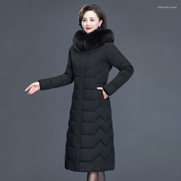 Women's Trench Coats X-long Wintet Jackets Hooded Female Parkas With Fur Collar Office Ladies Slim Cotton Padded Thick Coat Outwear