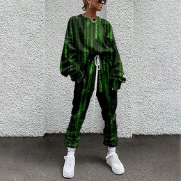 Women's Two Piece Pants SOJINM 2023 Women Tracksuit Sweatshirt Straight Sweatpants Green Printed 2 Outfit Matching Fitness Sporty Plusize