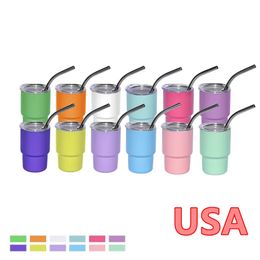 USA Warehouse 3oz Sublimation Shot Glass Cup 90ML Wine Tumbler Double Wall Stainless Steel Shot Glass Non Vacuum With Lid And Straw 12 Colours