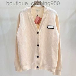 Women's Sweaters Miu loose fitting casual college style milk white top minimalist letter jacquard knit V-neck cardigan jacket