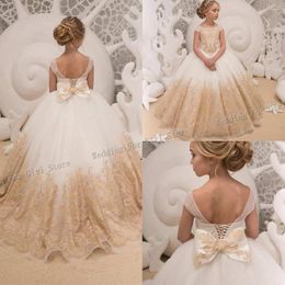 Girl Dresses Ivory And Gold Lace Tulle Formal Flower Dress For Special Occasion Bridesmaid Party Wedding Pageant Poshoot Birthday