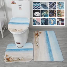 Bath Mats 3 Pcs 13 Styles Toilet Seat Cushion Modern Geometric Bathroom Mat U-shaped Floor Three-piece Solid Colour Set