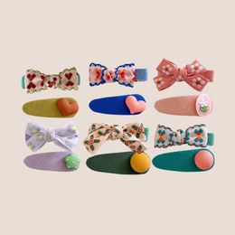 Hair Accessories Floral Fabric Embroidery Cross Bow Clips Girls Baby Cute Peach Heart BB Clip