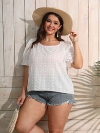 Women's Plus Size TShirt Finjani Korean Chic Puff sleeve embroidery top Summer Ruffle blouse Hollow out White Lace shirt 230919
