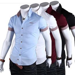 1 Pcs 2019 Summer New Fashion Solid Mens Slim Short Sleeve Cotton Shirt Casual Short Sleeve Business Dress Shirt Work Fit Male258N
