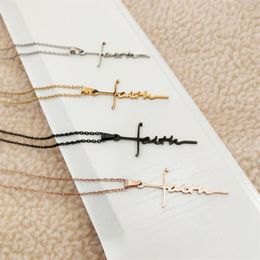 10pc lot Faith Necklace Stainless Steel Fashion Crucifix Necklace Inspirational Faith Belief Letter Slogan Cross Pendant Men Women3254