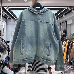 Men's Hoodies Denim Jeans Sweatshirts Men Women Oversize Harajuku Heavy Fabric Washed Vintage Hooded Casual Hoodie Pullovers Streetwear Y2k