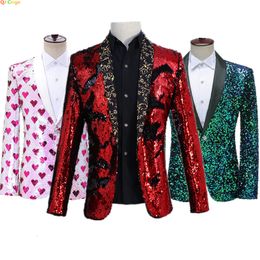 Men's Suits Blazers Men's Suit Jacket Wedding Party Slim Dress Coat Sequin Decoration Luxurious Blazers Blue Red Green Terno Masculino 230919