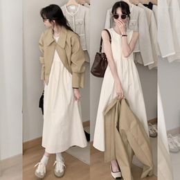 Work Dresses Dress Sets Women Harajuku Long Sleeve Coats Tanks Set Y2K Elegant Spring Female Solid Casual Slim Suit 2023