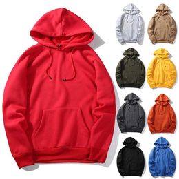 Solid Color Mens Hoodies Hooded Sweatshirts Autumn Winter Fleece Warm Red Hoodies 100% Polyester High Quality Top Thick 201020325a