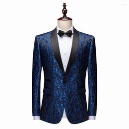 Men's Suits Suit Jacket With Bow Tie Blue Pink Gold Jacquard Fabric Fashion Wedding Party Dress Coat Single Button Elegant Male Blazer