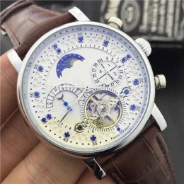 2023 Gentleman Luxury Business Watch Swiss brand luxury Watch Automatic Movement Self-wind Watches MoonPhase Real Leather Watch Tourbillon