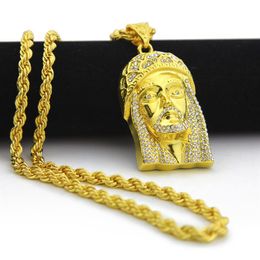 18K Gold Plated JESUS Christ Piece Head Face Hip Hop Pendant Necklace Chain For Men Women Trendy Holiday Accessories247F