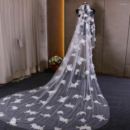 Bridal Veils Luxury Appliques Wedding Veil 3D Flowers Pearls Chapel Length Elegant Beaded Bride Accessories