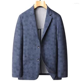 Men's Suits Lansboter Blue Non-marking Embossed Printed Suit Jacket Spring Trend Sunscreen Small Non-ironing Elastic Leisure